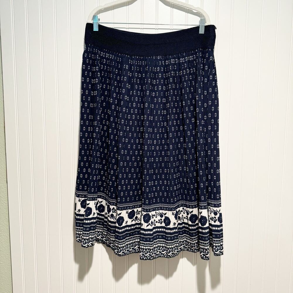 Andi James Navy Blue Floral Pleated Midi Skirt Size XL